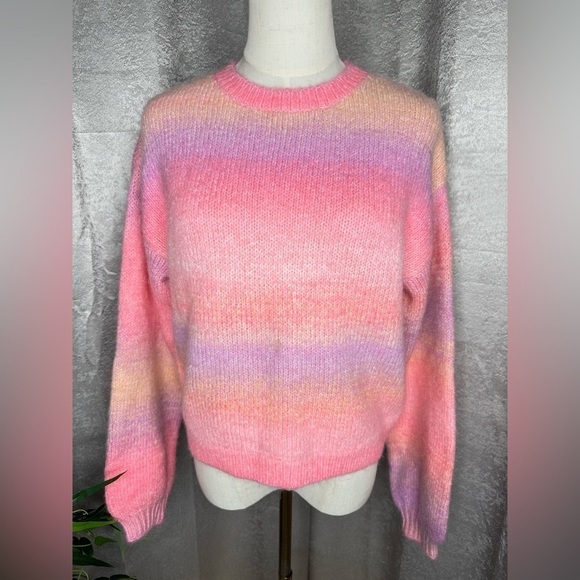 NWT Francesca’s Alicia Multi Ombré Balloon Sleeve Crew Neck Sweater Sz S - Picture 1 of 10